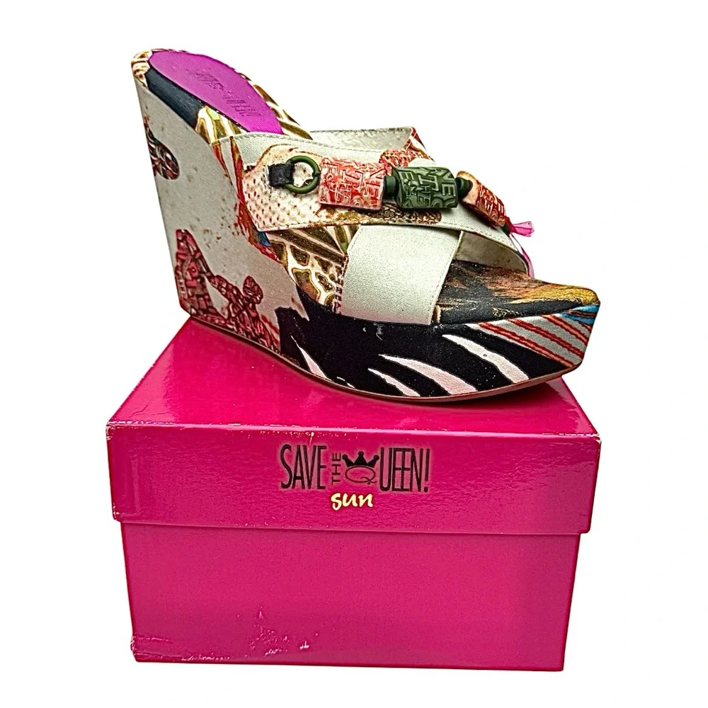 Vintage Save The Queen Strappy Wedge Sandals Multicolor EU 39 US 8 Italy